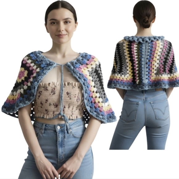 Handmade 6-in-1 Crochet Granny Square Crochet SwimTop Skirt Shawl Scarf Hat OOAK - Picture 17 of 17